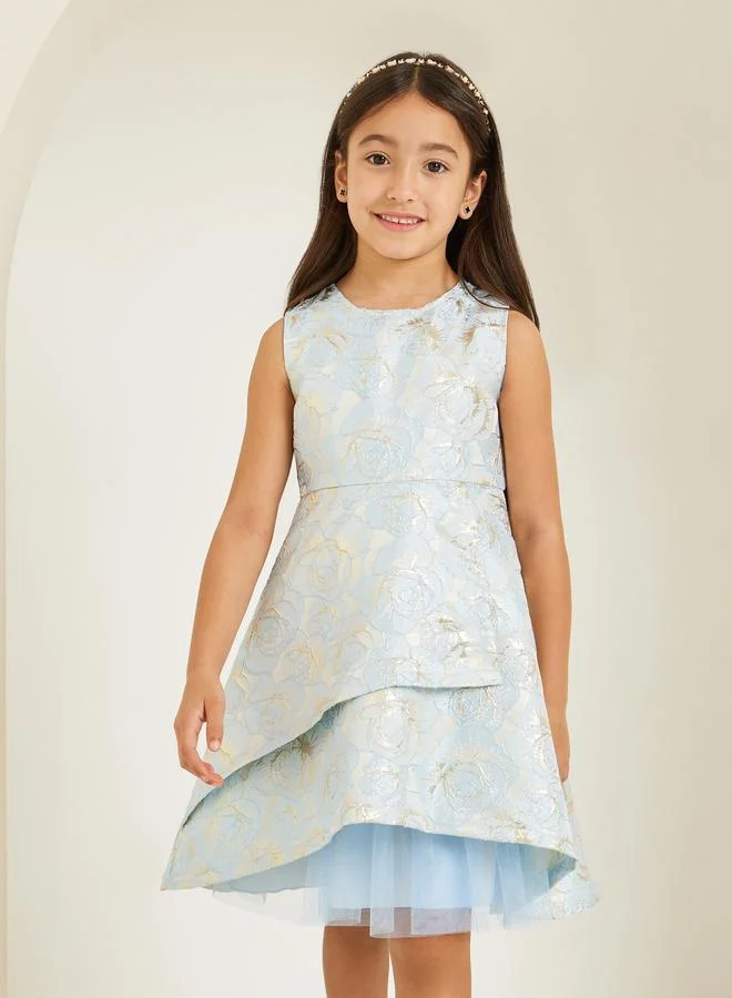 ستايلي فستان بلا أكمام من جاكار الأزهار